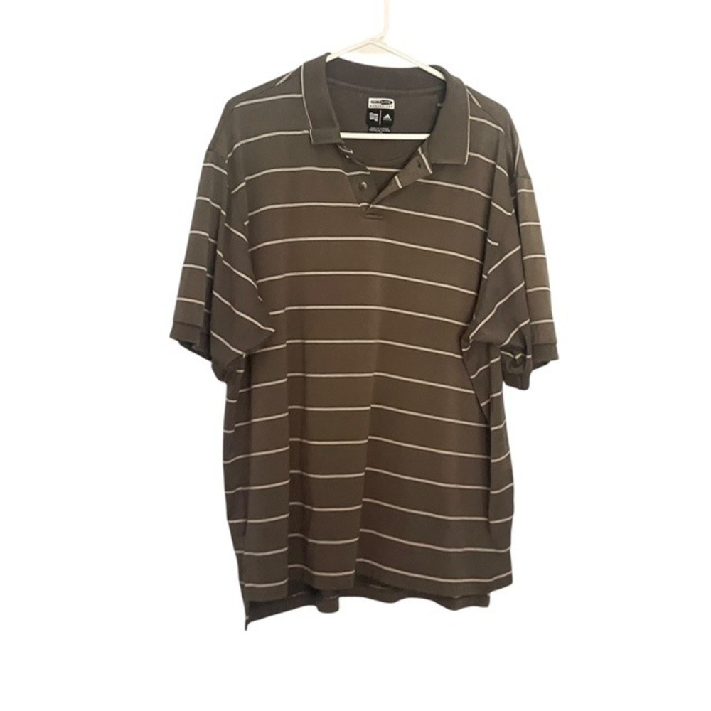 Adidas Climalite Mercerized Polo Shirt Mens Large L Striped Olive Green Golf